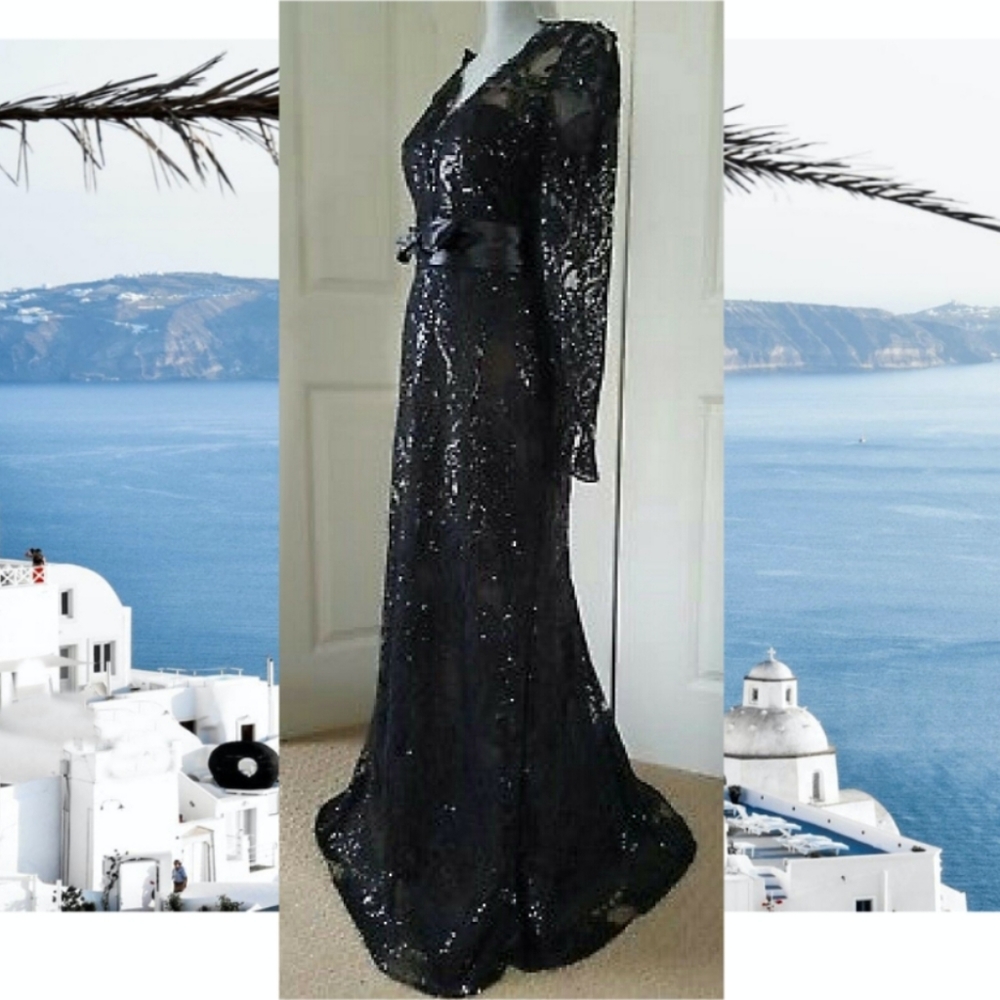 *$1,500.00 MARCHESA NOTTE EXCL BLACK LACE BEAD RUNWAY GOWN S